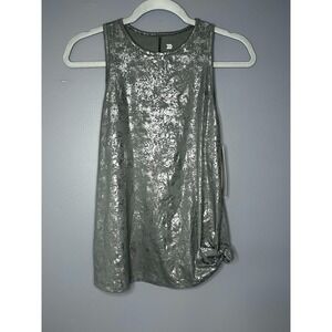 All In Motion Tank Top Womens S Gray Metallic Foil Side Tie Activewear Athletic
